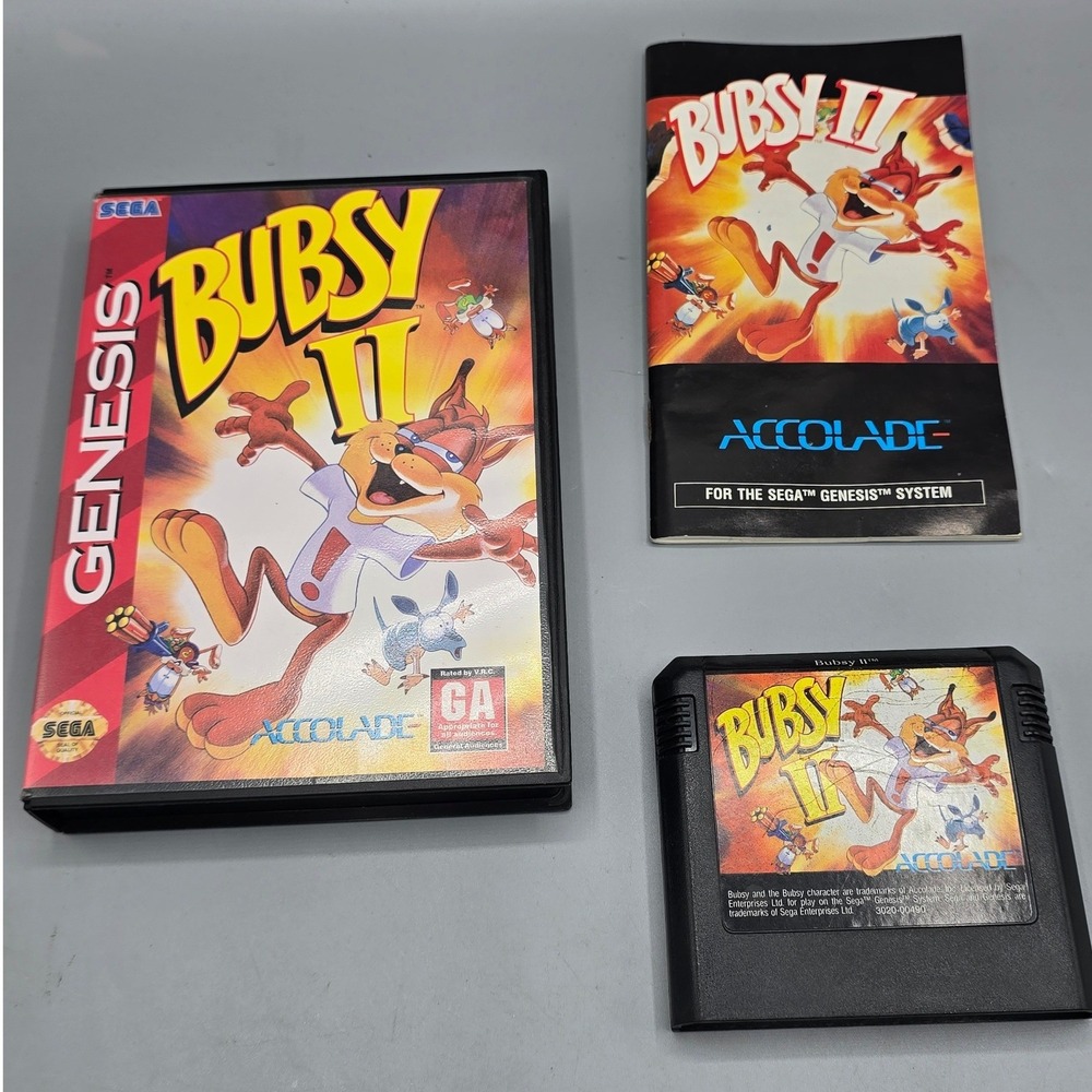 Bubsy II Sega Genesis CIB Accolade 1994 Retro Game Complete with Manual Case CIB